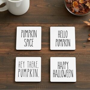 Rae Dunn inspired Halloween Handmade Coasters (Set of 4) with Cork Base